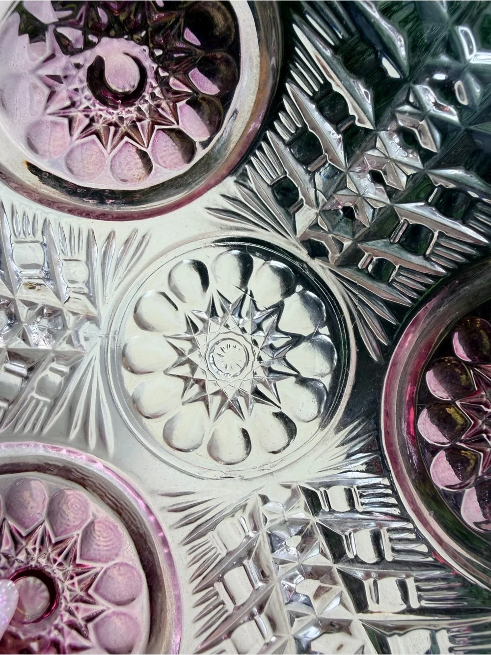 Vintage Hofbauer Byrdes Crystal Footed Cake Plate Pink Bird Medallions Germany